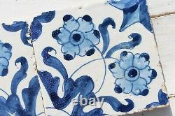 17th Century Set of Two Baroque Tiles depicting Flowers and Rocailles