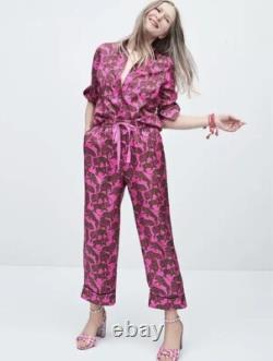 184 J. Crew Collection Silk Twill Lion Print Shirt & Pants Set NWT 2 Fuchsia