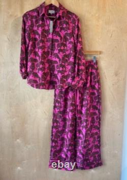 184 J. Crew Collection Silk Twill Lion Print Shirt & Pants Set NWT 2 Fuchsia