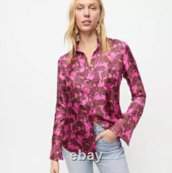 184 J. Crew Collection Silk Twill Lion Print Shirt & Pants Set NWT 2 Fuchsia