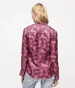 184 J. Crew Collection Silk Twill Lion Print Shirt & Pants Set NWT 2 Fuchsia