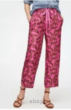 184 J. Crew Collection Silk Twill Lion Print Shirt & Pants Set NWT 2 Fuchsia