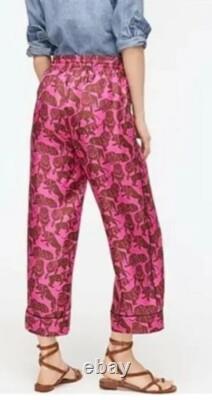 184 J. Crew Collection Silk Twill Lion Print Shirt & Pants Set NWT 2 Fuchsia
