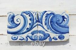18th Century Set of Two Baroque Tiles depicting Flowers and Rocailles