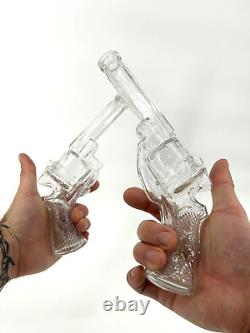 1920s Glass revolver bottles pistol gun Candy liquor storage set of two antique