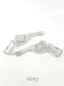 1920s Glass revolver bottles pistol gun Candy liquor storage set of two antique