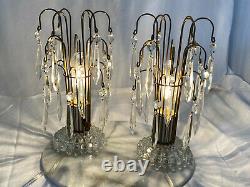 1950s Waterford Style Art Deco Table Lamps With Crystal Prisms Set of Two