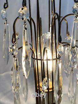 1950s Waterford Style Art Deco Table Lamps With Crystal Prisms Set of Two