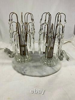 1950s Waterford Style Art Deco Table Lamps With Crystal Prisms Set of Two