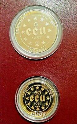1987 BELGIUM ECU GOLD (1/2 oz) & SILVER TWO COIN COLLECTIBLE PROOF SET