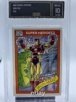1990 Marvel Universe IRON MAN #42 10 GEM MINT RC Card Avengers