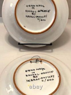 2 Ikaros Rhodes Greece Hangable Decorative Plates VTG MCM Hand Painted Signed
