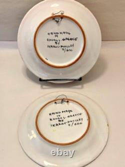 2 Ikaros Rhodes Greece Hangable Decorative Plates VTG MCM Hand Painted Signed