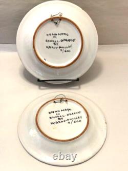 2 Ikaros Rhodes Greece Hangable Decorative Plates VTG MCM Hand Painted Signed