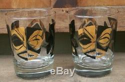 2 Tiki Diablo 24k Gold Leaf and Black Mai-Tai Coctkail Glass Mug Set of Two