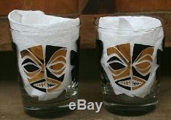 2 Tiki Diablo 24k Gold Leaf and Black Mai-Tai Coctkail Glass Mug Set of Two