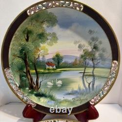 2 UCAGCO Occupied Japan Hand Painted Pierced Plates Signed T Miyake & I Ito