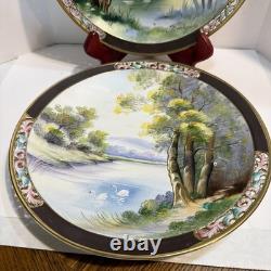 2 UCAGCO Occupied Japan Hand Painted Pierced Plates Signed T Miyake & I Ito