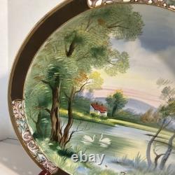 2 UCAGCO Occupied Japan Hand Painted Pierced Plates Signed T Miyake & I Ito