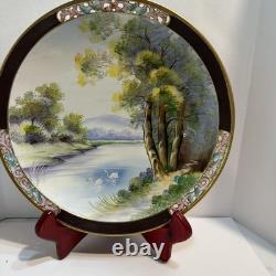 2 UCAGCO Occupied Japan Hand Painted Pierced Plates Signed T Miyake & I Ito