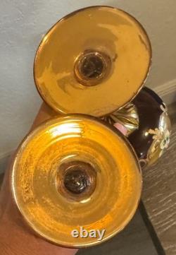 2 Vintage MURANO Tre Fuochi Champagne Glasses 24K Gold Overlay hand blown 7