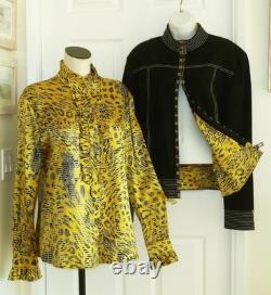 2-pc ST JOHN COLLECTION Black Jacket Artsy Yellow Silk Lining & SJ Button Top 14