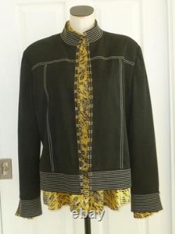 2-pc ST JOHN COLLECTION Black Jacket Artsy Yellow Silk Lining & SJ Button Top 14