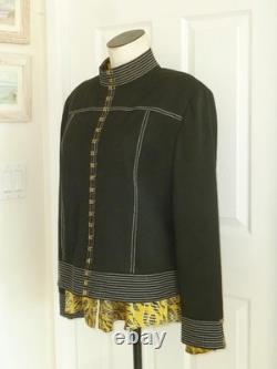 2-pc ST JOHN COLLECTION Black Jacket Artsy Yellow Silk Lining & SJ Button Top 14