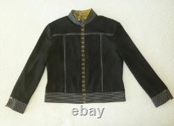 2-pc ST JOHN COLLECTION Black Jacket Artsy Yellow Silk Lining & SJ Button Top 14