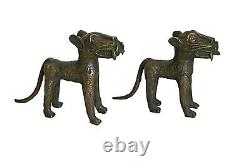 #3367 Superb Benin Leopards Bronze Nigeria African Set of two
