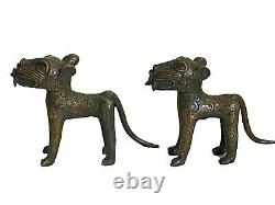 #3367 Superb Benin Leopards Bronze Nigeria African Set of two
