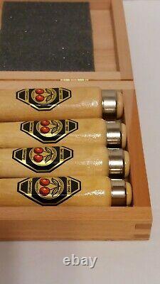 4 Pc Set Two Cherries Wood Chisels 10 16 20 26 Germany Vintage New In Wood Case