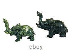 #4833 Chinoiserie Soap Stone Jade Color Set of Two Elephants