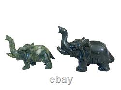 #4833 Chinoiserie Soap Stone Jade Color Set of Two Elephants