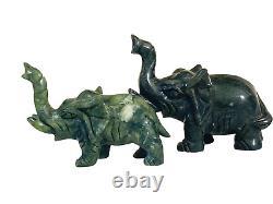 #4833 Chinoiserie Soap Stone Jade Color Set of Two Elephants