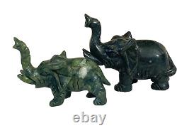 #4833 Chinoiserie Soap Stone Jade Color Set of Two Elephants