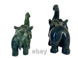 #4833 Chinoiserie Soap Stone Jade Color Set of Two Elephants