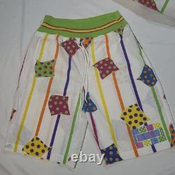 90s Gitano Collections Short Set Women M/S White Multi Vintage Geometric