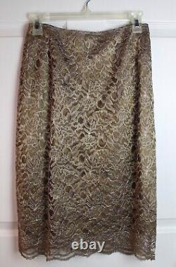 90s JS Collections Gold Lace 2 Pc Suit Skirt Set Eveningwear Mint Sheer Slv 6