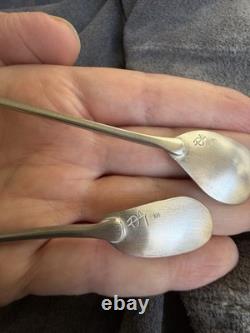 A Set of Two Handmade Sterling Silver and Pebble Espresso Spoons by Thalia Maria
