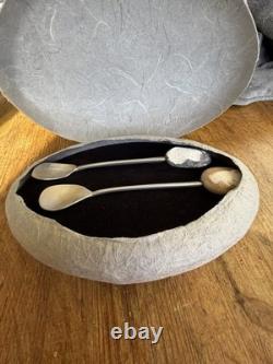 A Set of Two Handmade Sterling Silver and Pebble Espresso Spoons by Thalia Maria