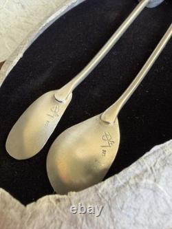 A Set of Two Handmade Sterling Silver and Pebble Espresso Spoons by Thalia Maria
