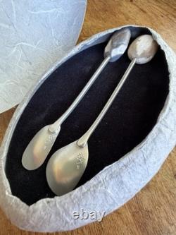 A Set of Two Handmade Sterling Silver and Pebble Espresso Spoons by Thalia Maria