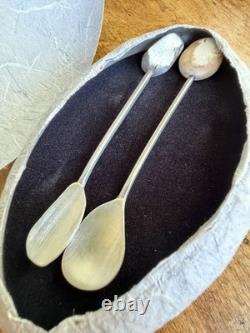 A Set of Two Handmade Sterling Silver and Pebble Espresso Spoons by Thalia Maria