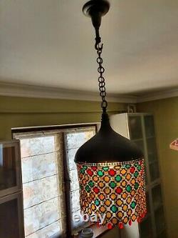 A set of two Tiffany style chain mail pendant lamps