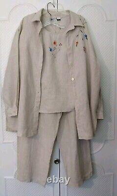 AP Collection California 100% Linen 3 Pc Set Lagenlook tank blouse pants Plus 1X