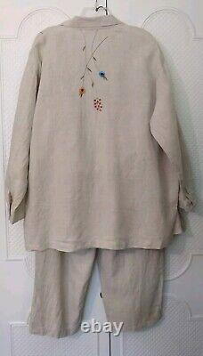 AP Collection California 100% Linen 3 Pc Set Lagenlook tank blouse pants Plus 1X