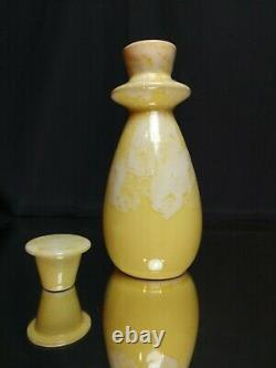 ART DECO! Decanter & 2 Cups ONYX Brush McCoy Matching Set Yellow Antique Sake