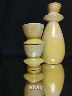 ART DECO! Decanter & 2 Cups ONYX Brush McCoy Matching Set Yellow Antique Sake