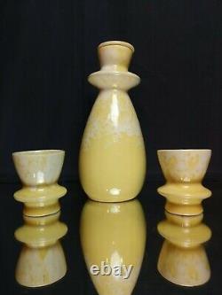 ART DECO! Decanter & 2 Cups ONYX Brush McCoy Matching Set Yellow Antique Sake